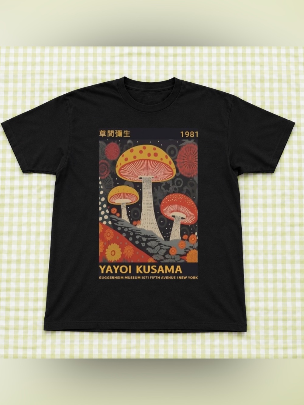 Yayoi Kusama Vintage Black Graphic Tee - Mushroom Art Print